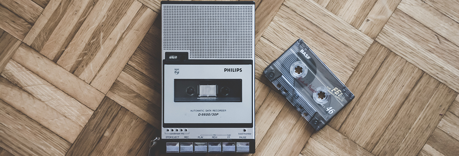 tape recorder with cassette on the floor