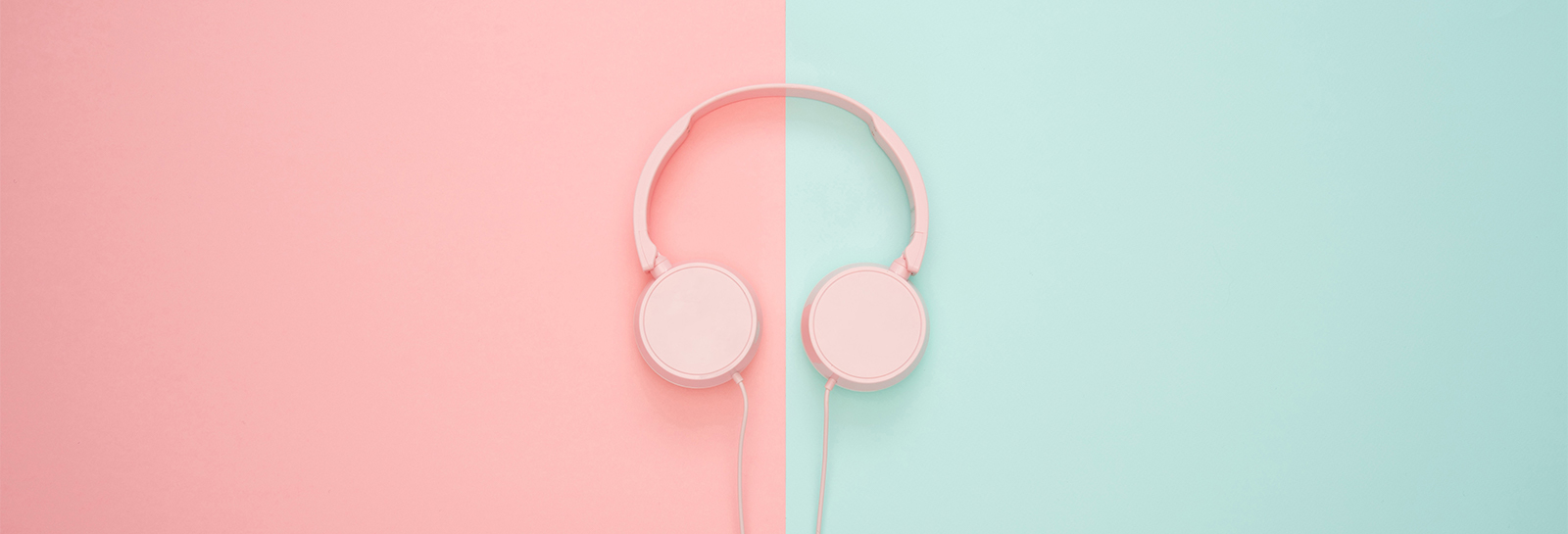 headphones on a dual colored background